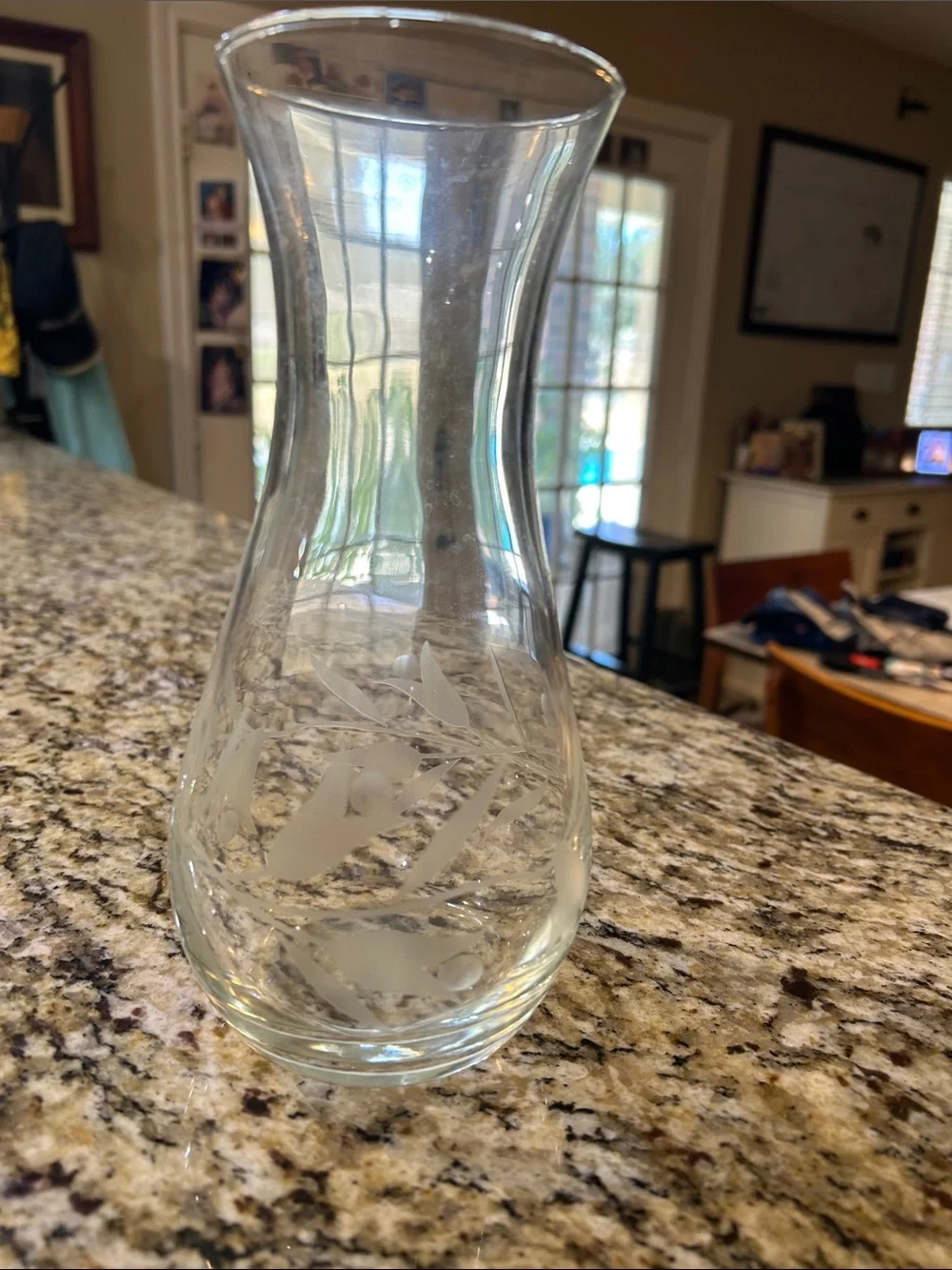 Etched Clear Glass Vase with Leaf Motif